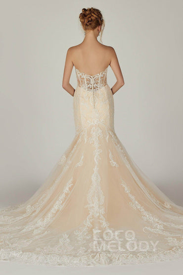 Trumpet-Mermaid Chapel Train Tulle Wedding Dress CW2298CR - COCOMELODY