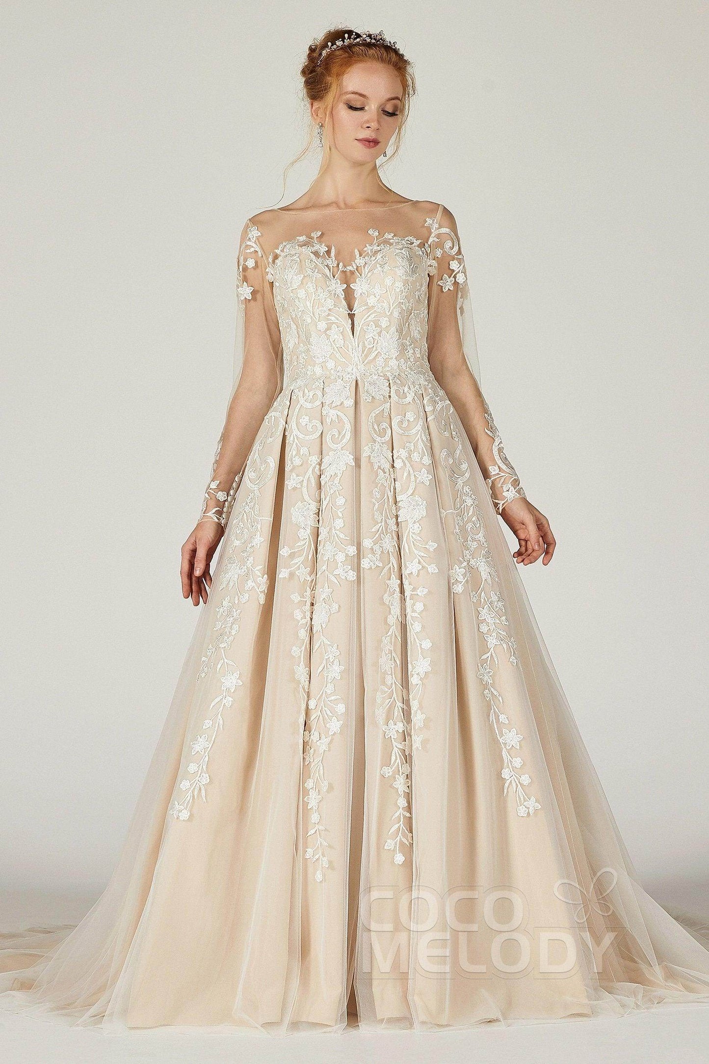 A-Line Court Train Tulle Wedding Dress CW2299 - COCOMELODY
