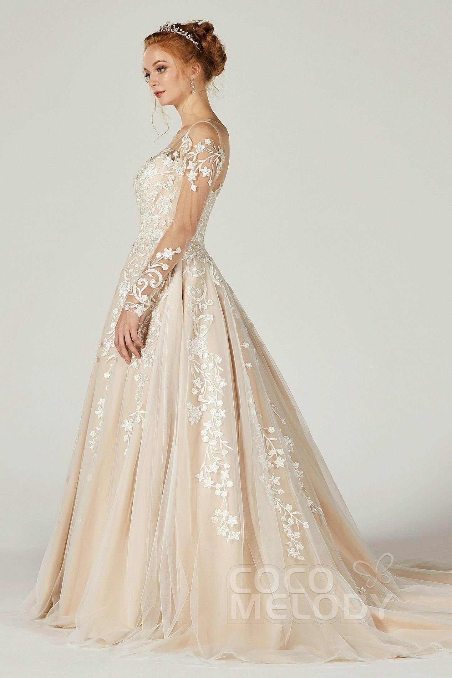 A-Line Court Train Tulle Wedding Dress CW2299 - COCOMELODY