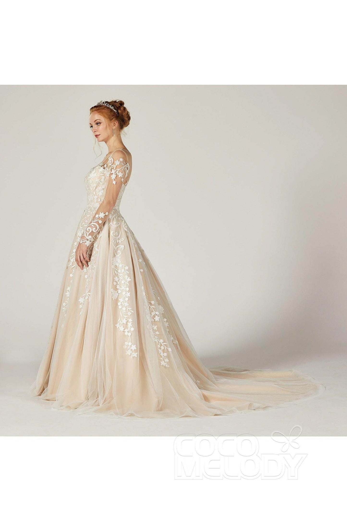 A-Line Court Train Tulle Wedding Dress CW2299 - COCOMELODY