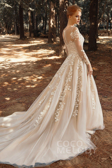 A-Line Court Train Tulle Wedding Dress CW2299 - COCOMELODY