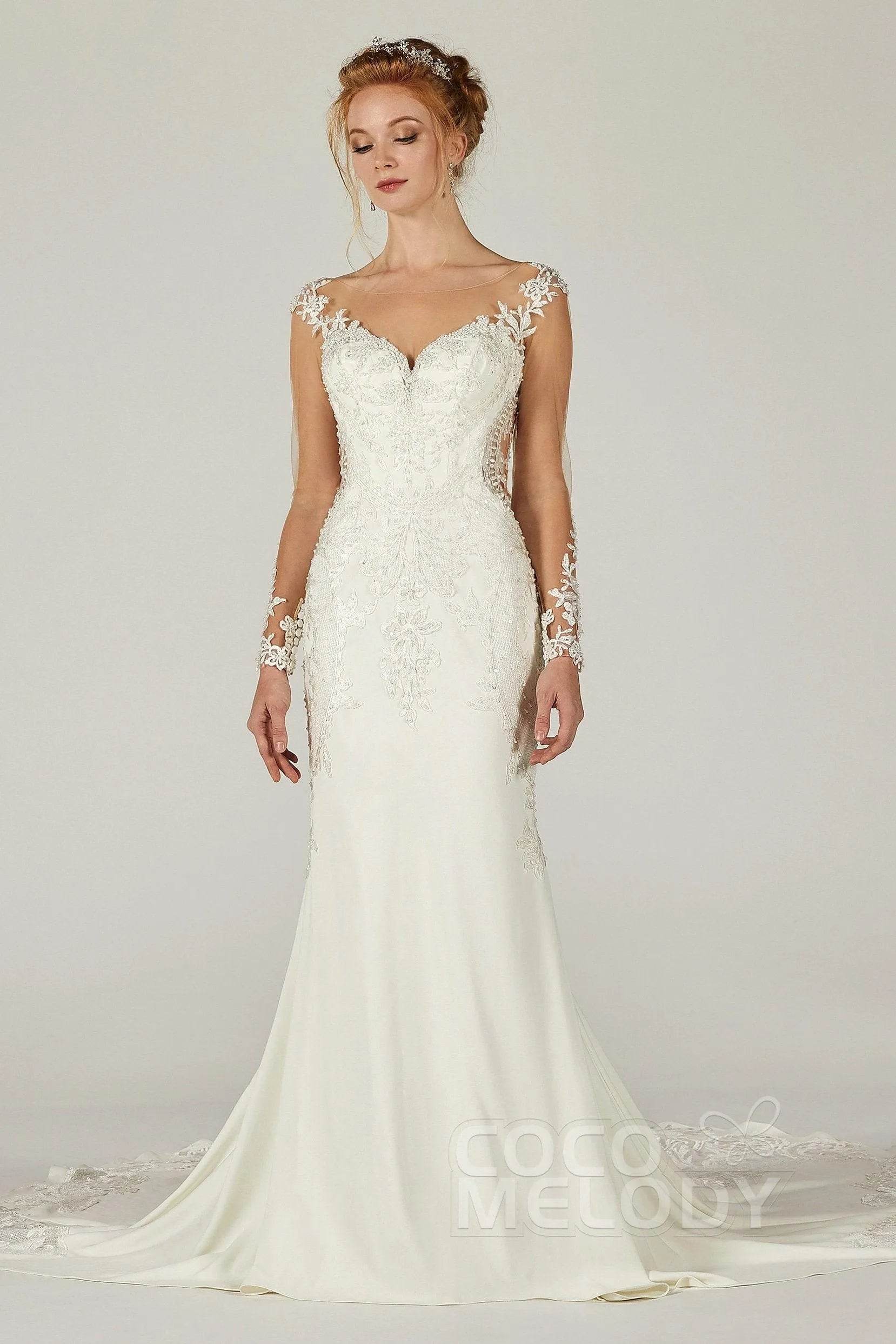 Trumpet-Mermaid Chapel Train Satin Wedding Dress CW2302 - COCOMELODY