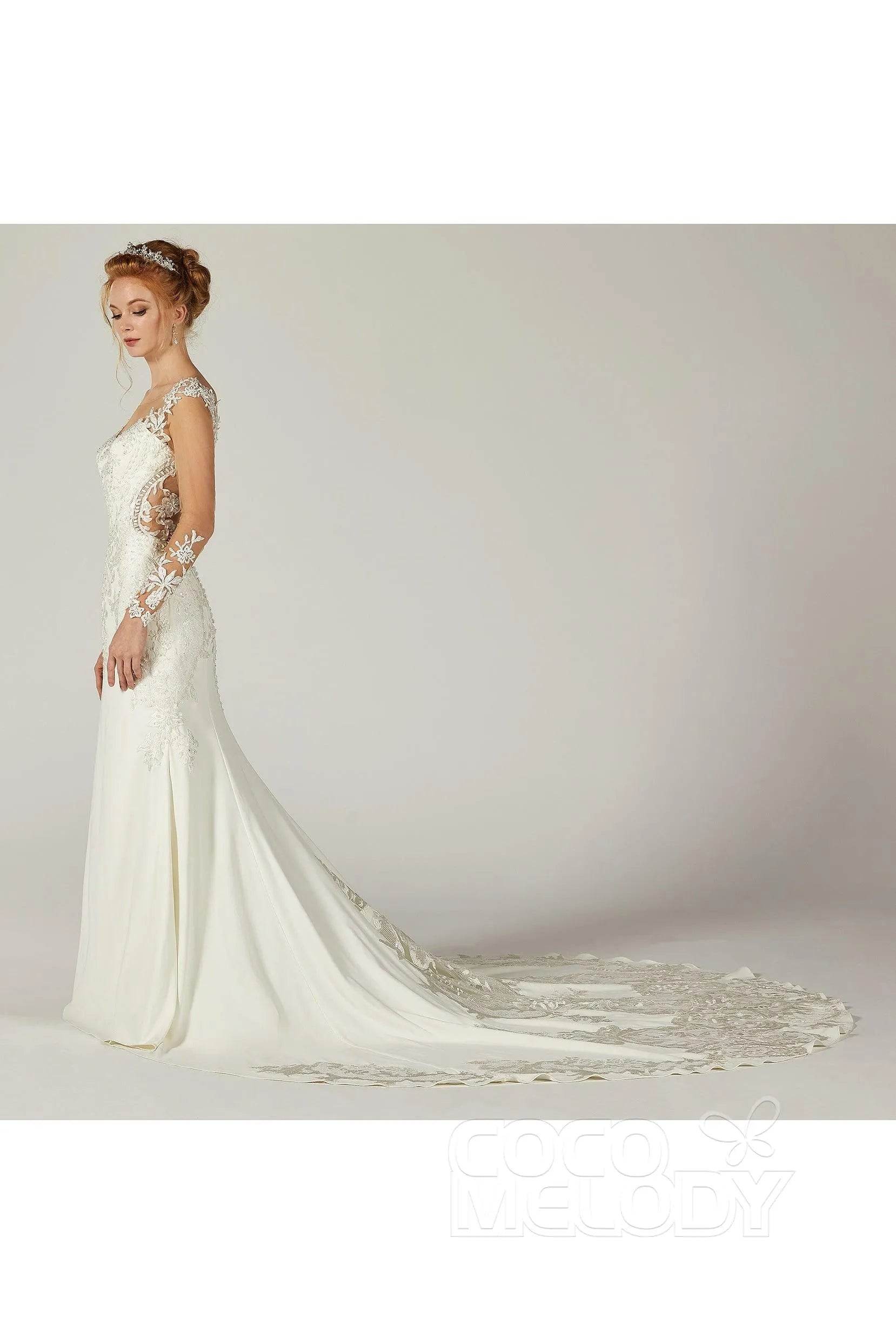 Trumpet-Mermaid Chapel Train Satin Wedding Dress CW2302 - COCOMELODY