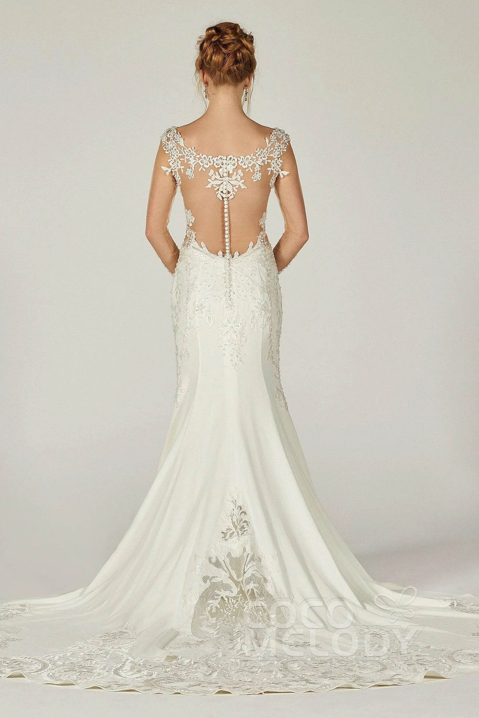 Trumpet-Mermaid Chapel Train Satin Wedding Dress CW2302 - COCOMELODY