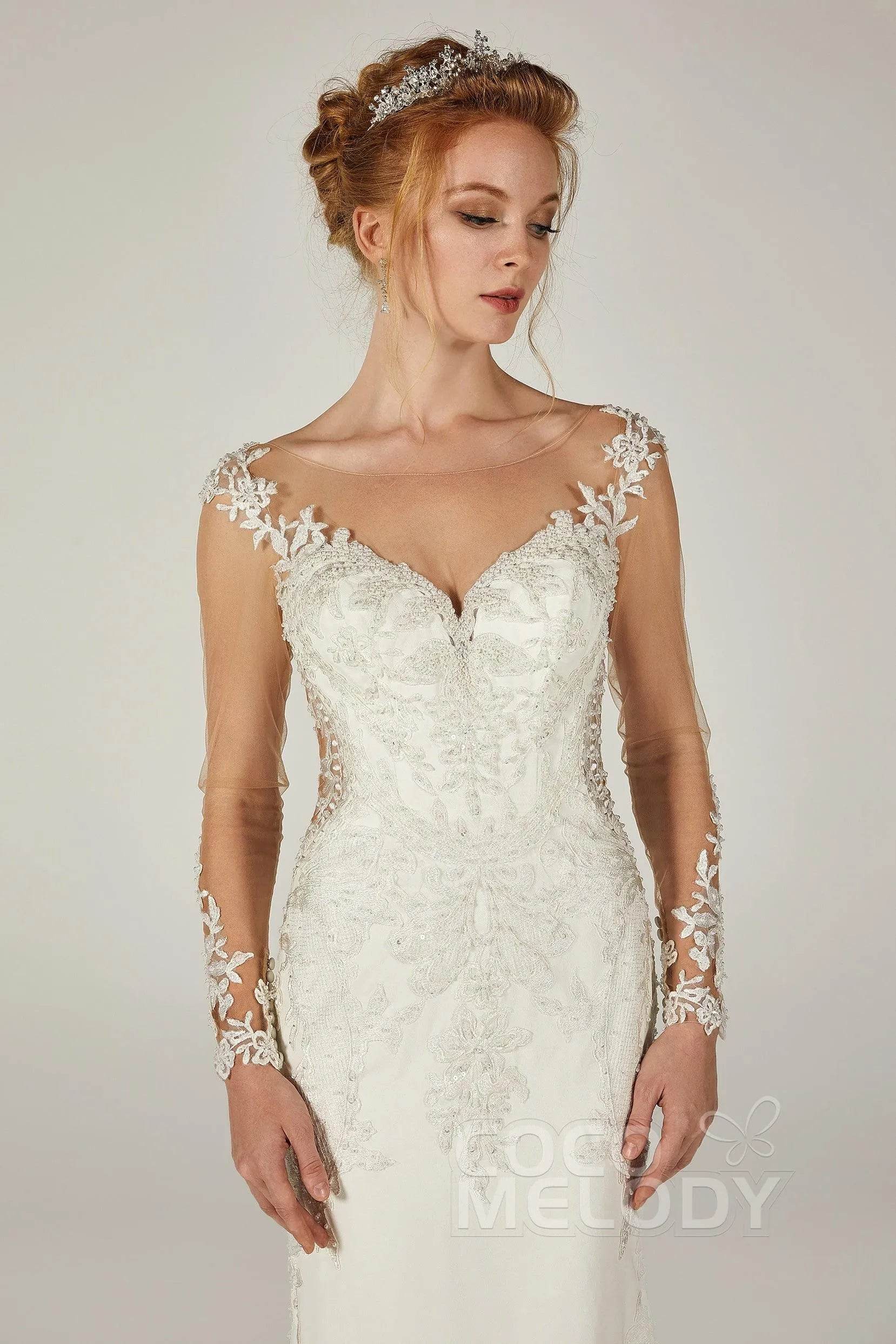 Trumpet-Mermaid Chapel Train Satin Wedding Dress CW2302 - COCOMELODY