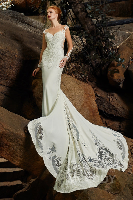 Trumpet-Mermaid Chapel Train Satin Wedding Dress CW2302