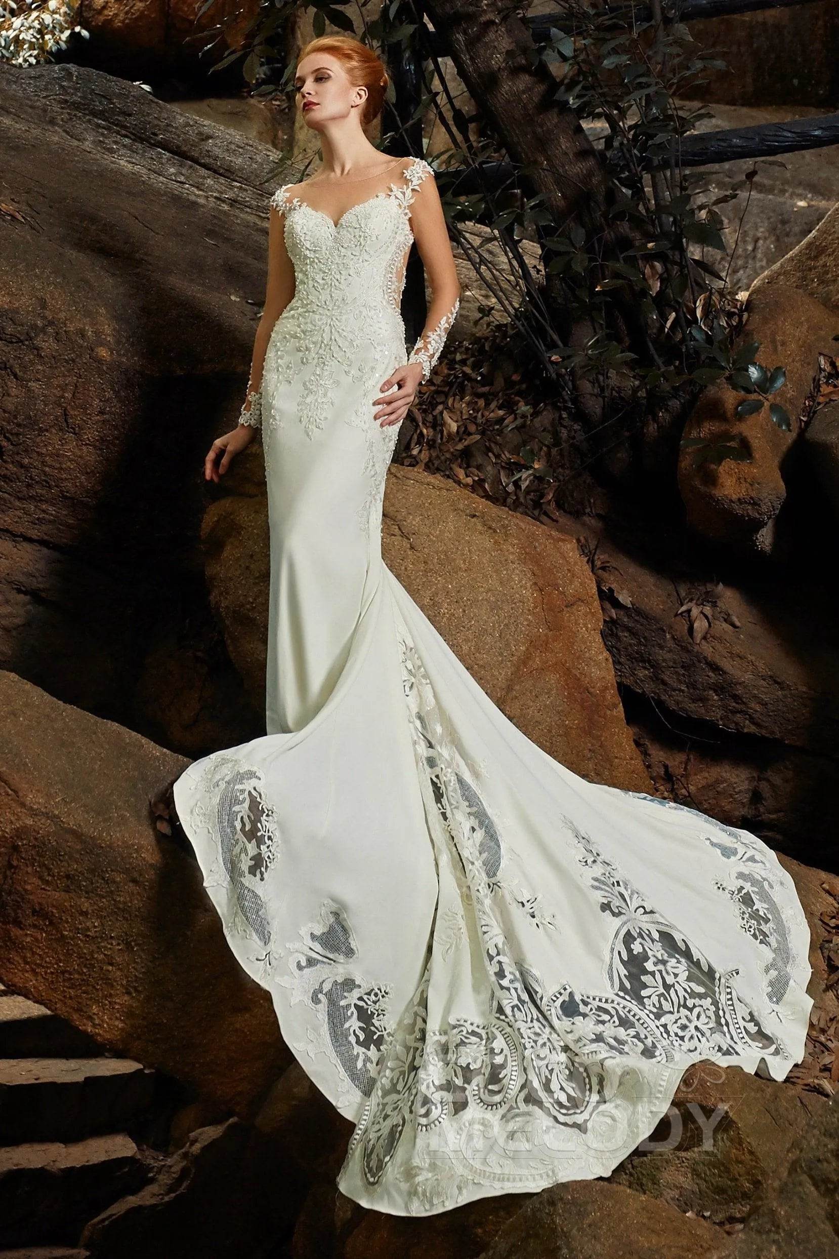 Trumpet-Mermaid Chapel Train Satin Wedding Dress CW2302 - COCOMELODY