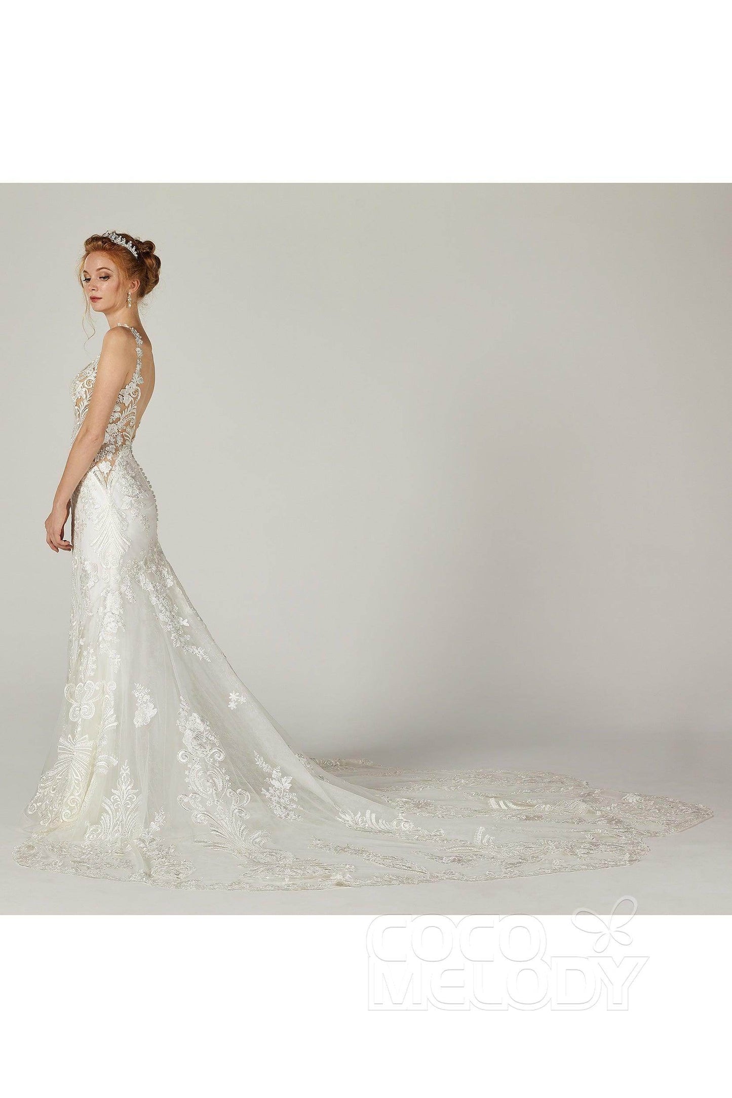 Trumpet-Mermaid Cathedral Train Tulle Wedding Dress CW2303 - COCOMELODY