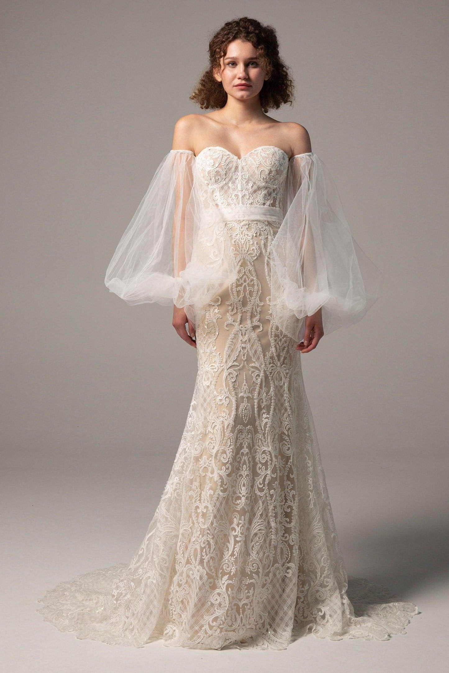 Trumpet Court Train Lace Knitted Fabric Wedding Dress CW2349 - COCOMELODY