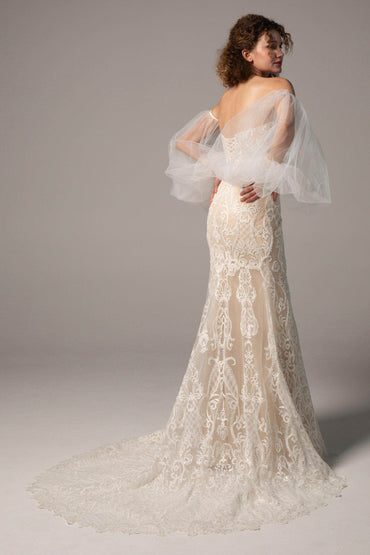 Trumpet Court Train Lace Knitted Fabric Wedding Dress CW2349 - COCOMELODY