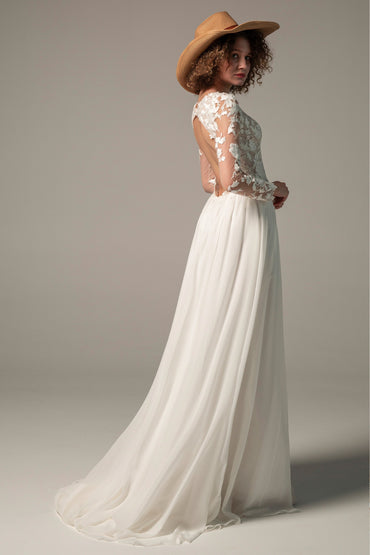 A-Line Court Train Chiffon Lace Wedding Dress CW2352