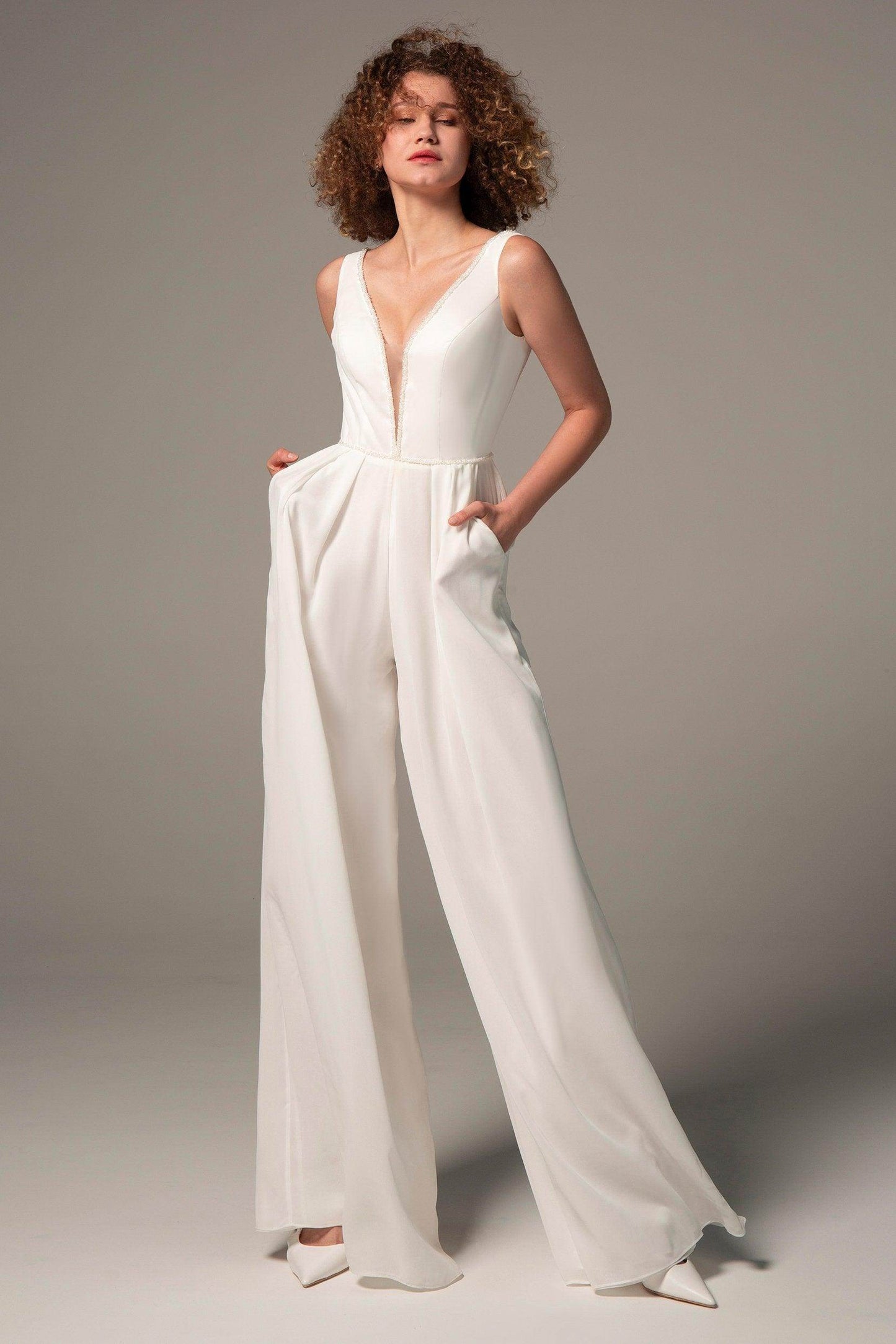 Floor Length Chiffon Wedding Jumpsuit CW2353 - COCOMELODY