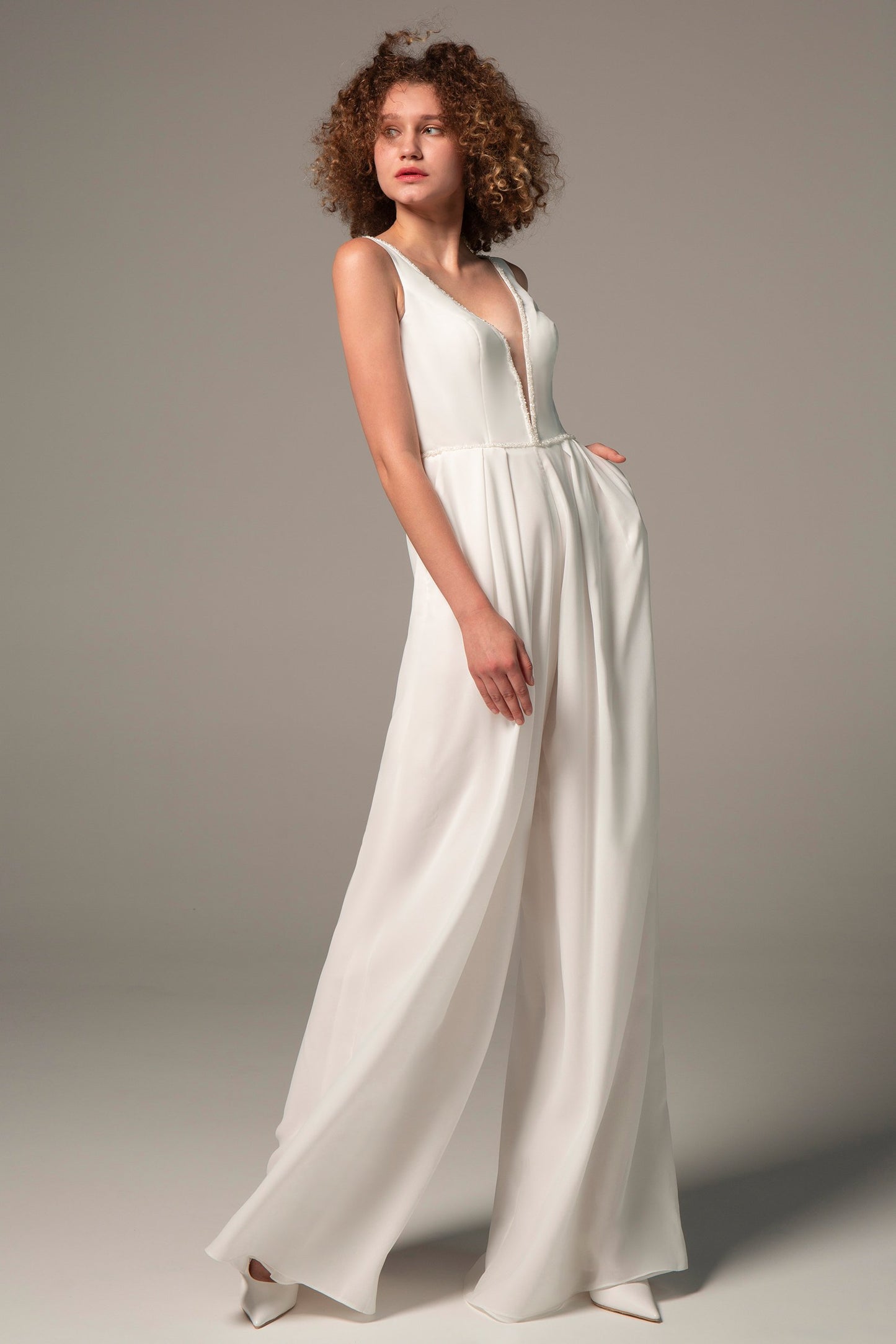 Floor Length Chiffon Wedding Jumpsuit CW2353