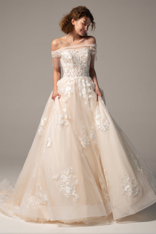 A-Line Court Train Tulle Wedding Dress CW2355