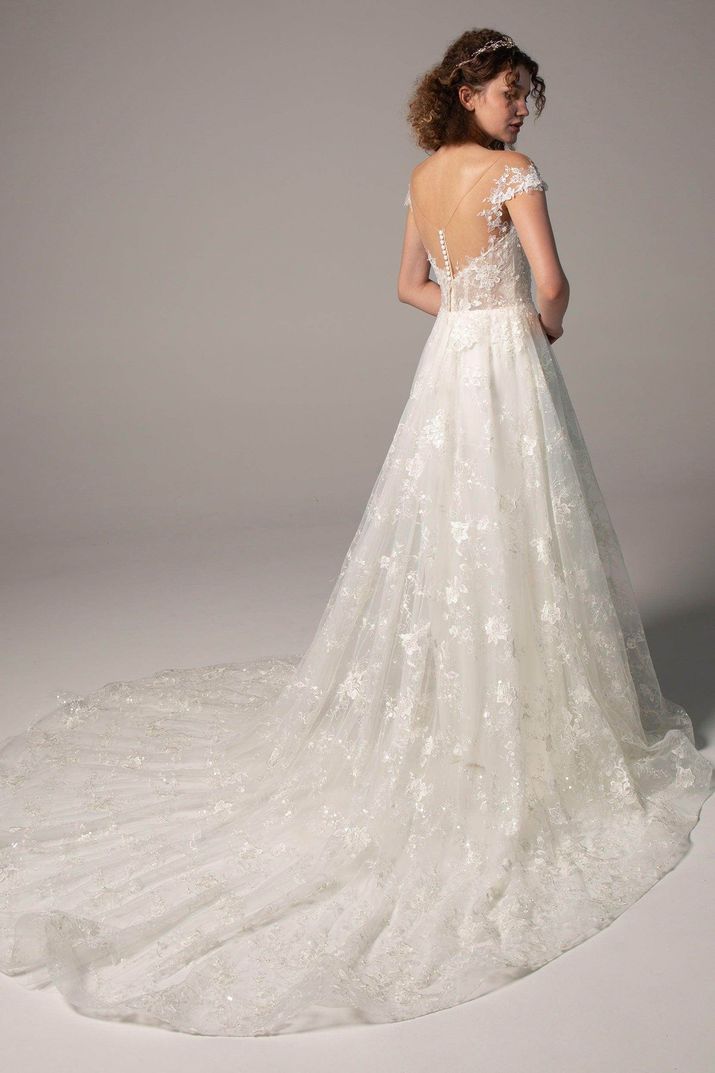 A-Line Court Train Lace Knitted Fabric Wedding Dress CW2356 - COCOMELODY