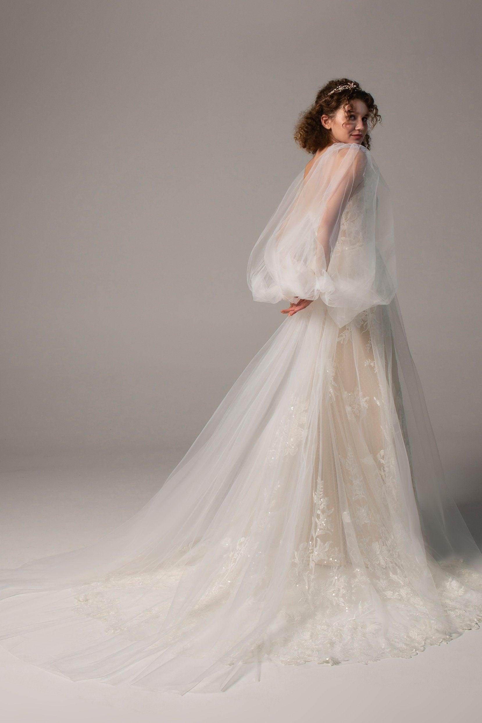 Trumpet Court Train Tulle Knitted Wedding Dress CW2360 - COCOMELODY