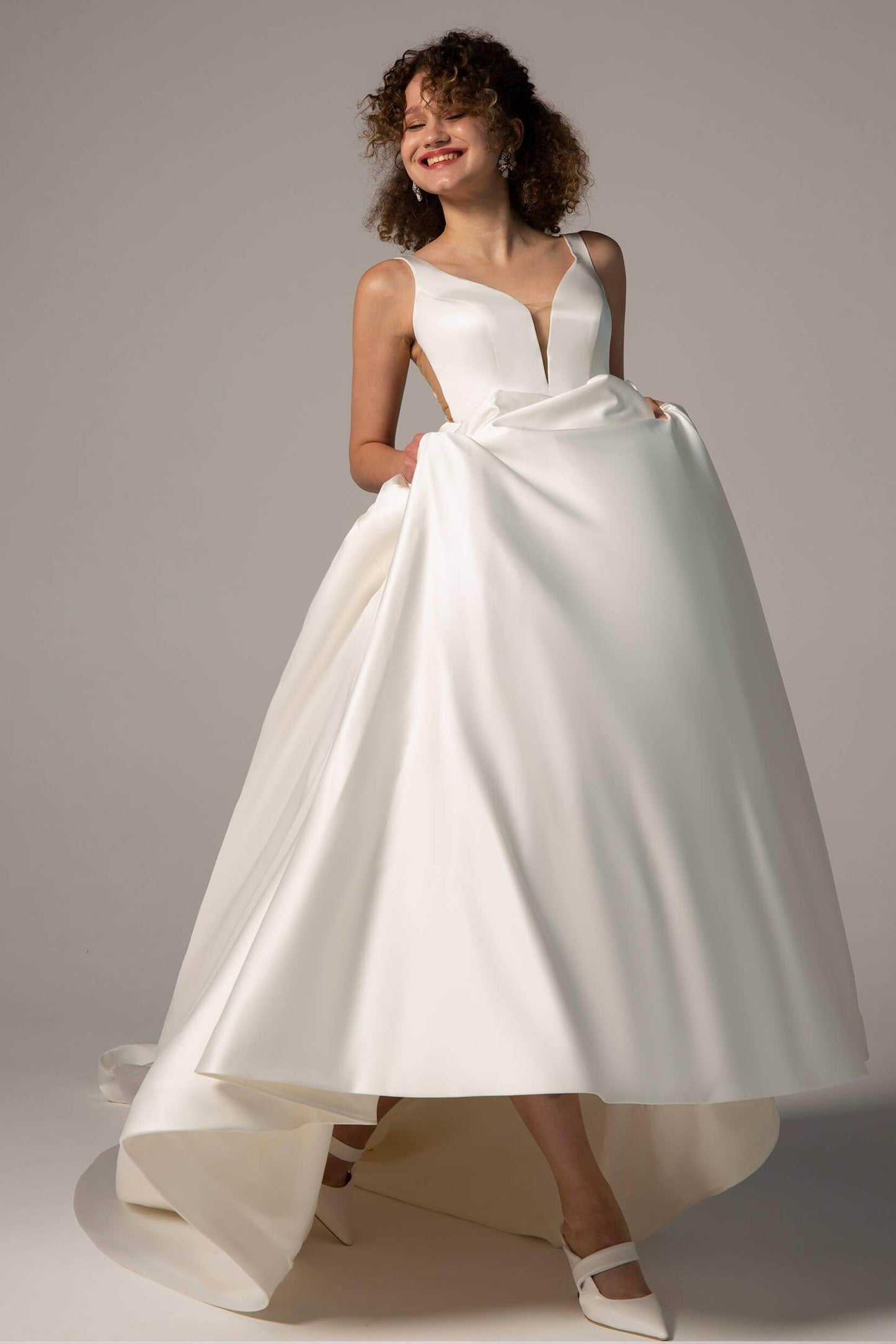 A-Line Chapel Train Satin Wedding Dress CW2364 - COCOMELODY