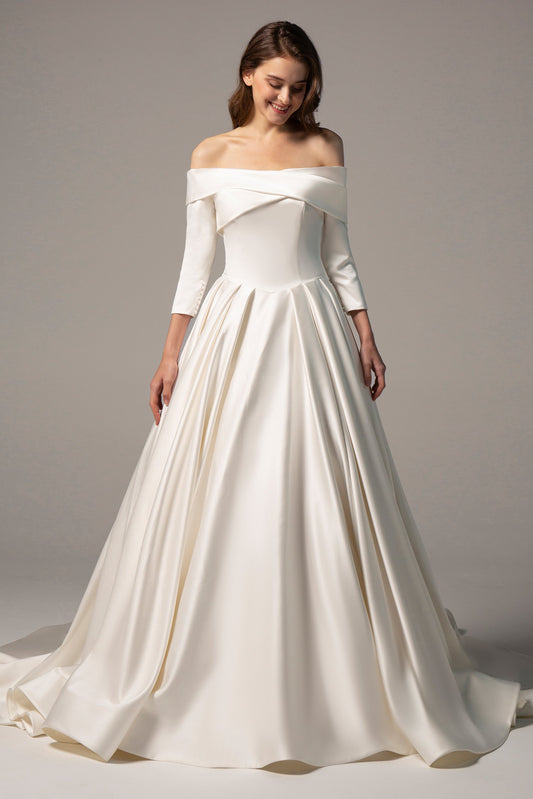 Princess Chapel Train Satin Wedding Dress CW2365