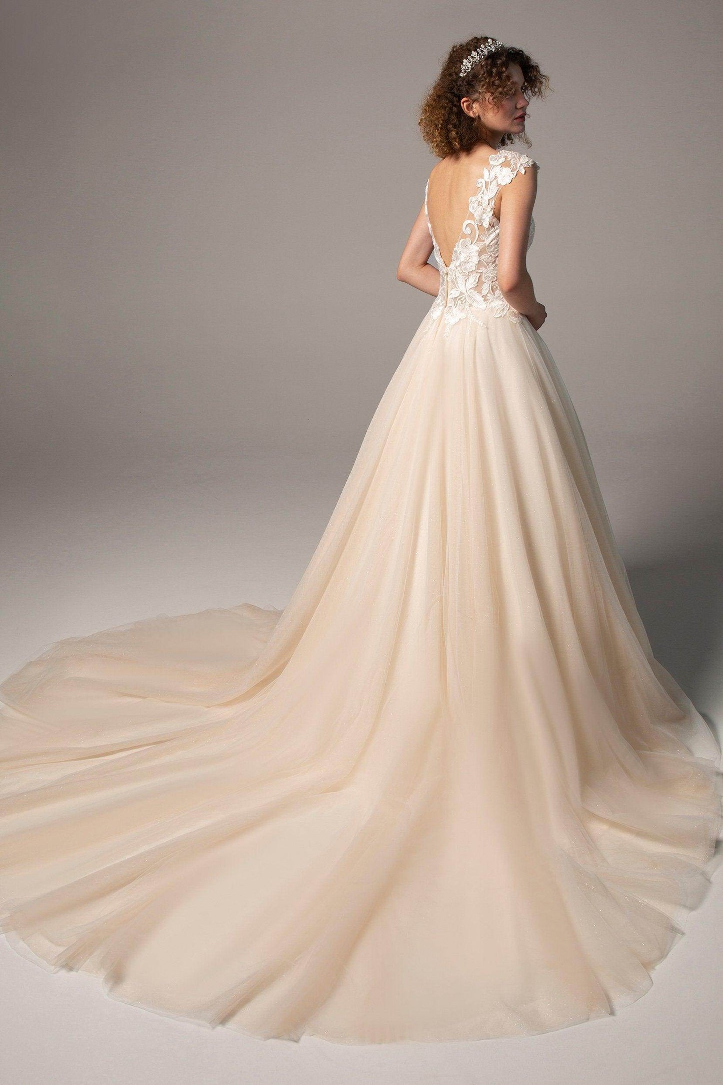 A-Line Chapel Train Tulle Wedding Dress CW2385 - COCOMELODY
