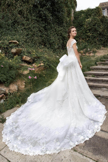 A-Line Cathedral Train Tulle Lace Wedding Dress CW2389 - COCOMELODY