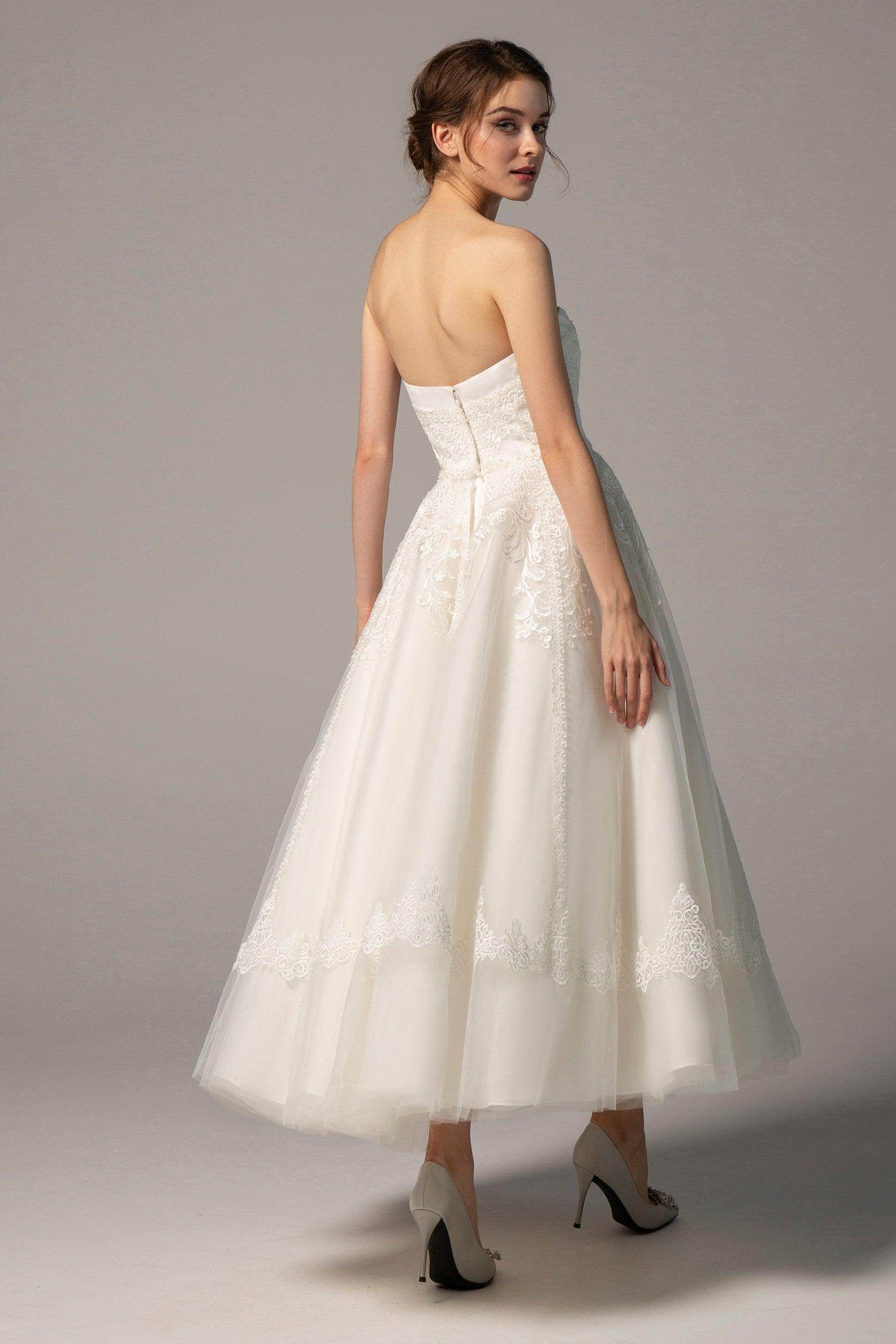 A-Line Ankle Length Tulle Wedding Dress CW2392 - COCOMELODY