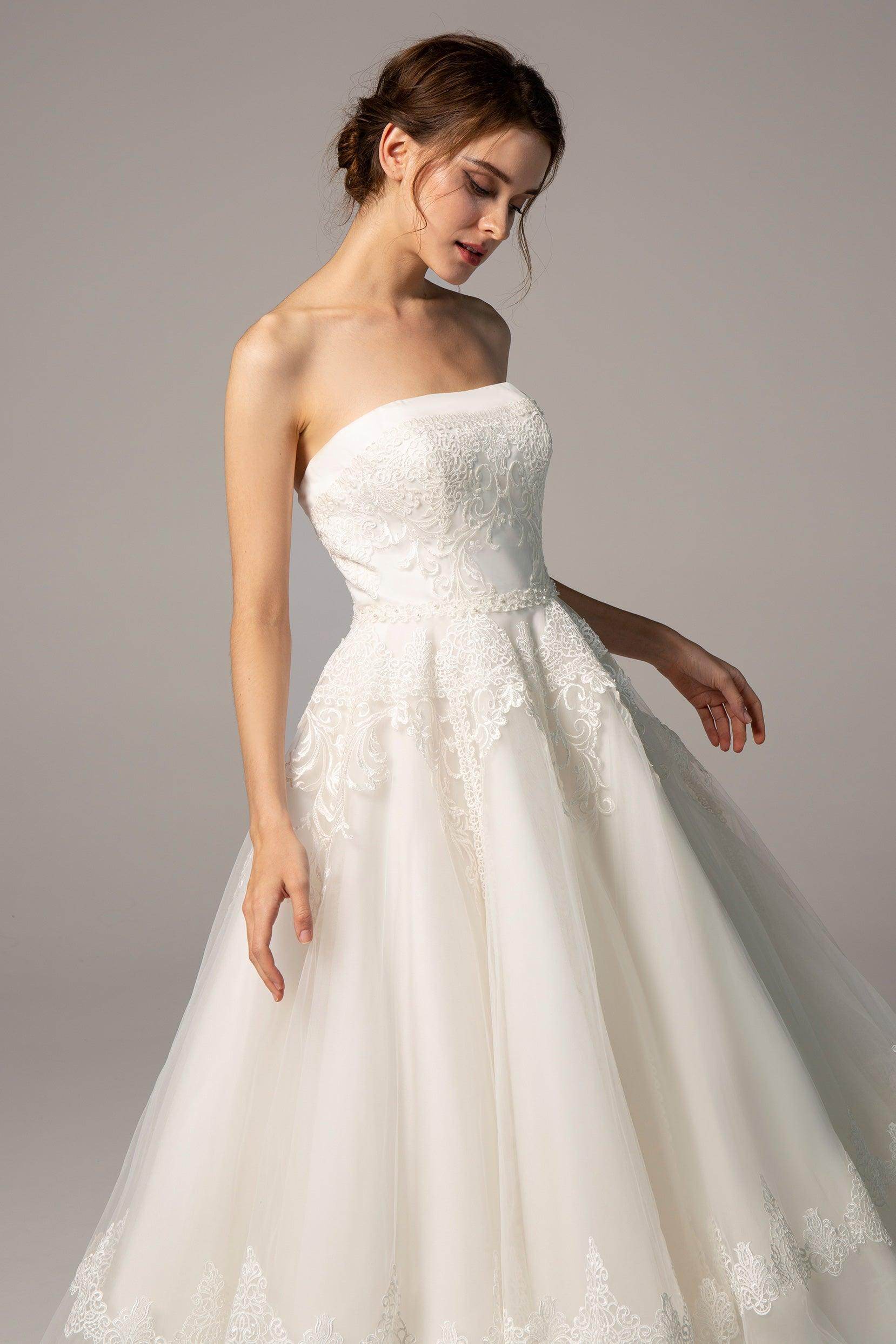 A-Line Ankle Length Tulle Wedding Dress CW2392 - COCOMELODY