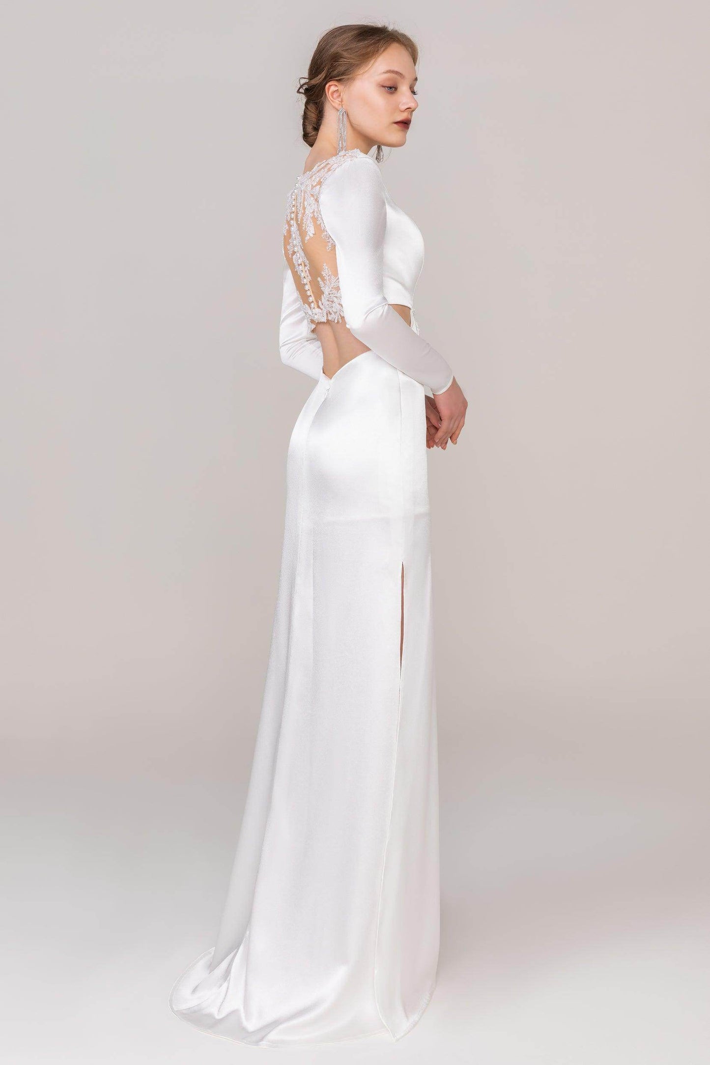 Sheath-Column Sweep-Brush Train Satin Wedding Dress CW2411 - COCOMELODY