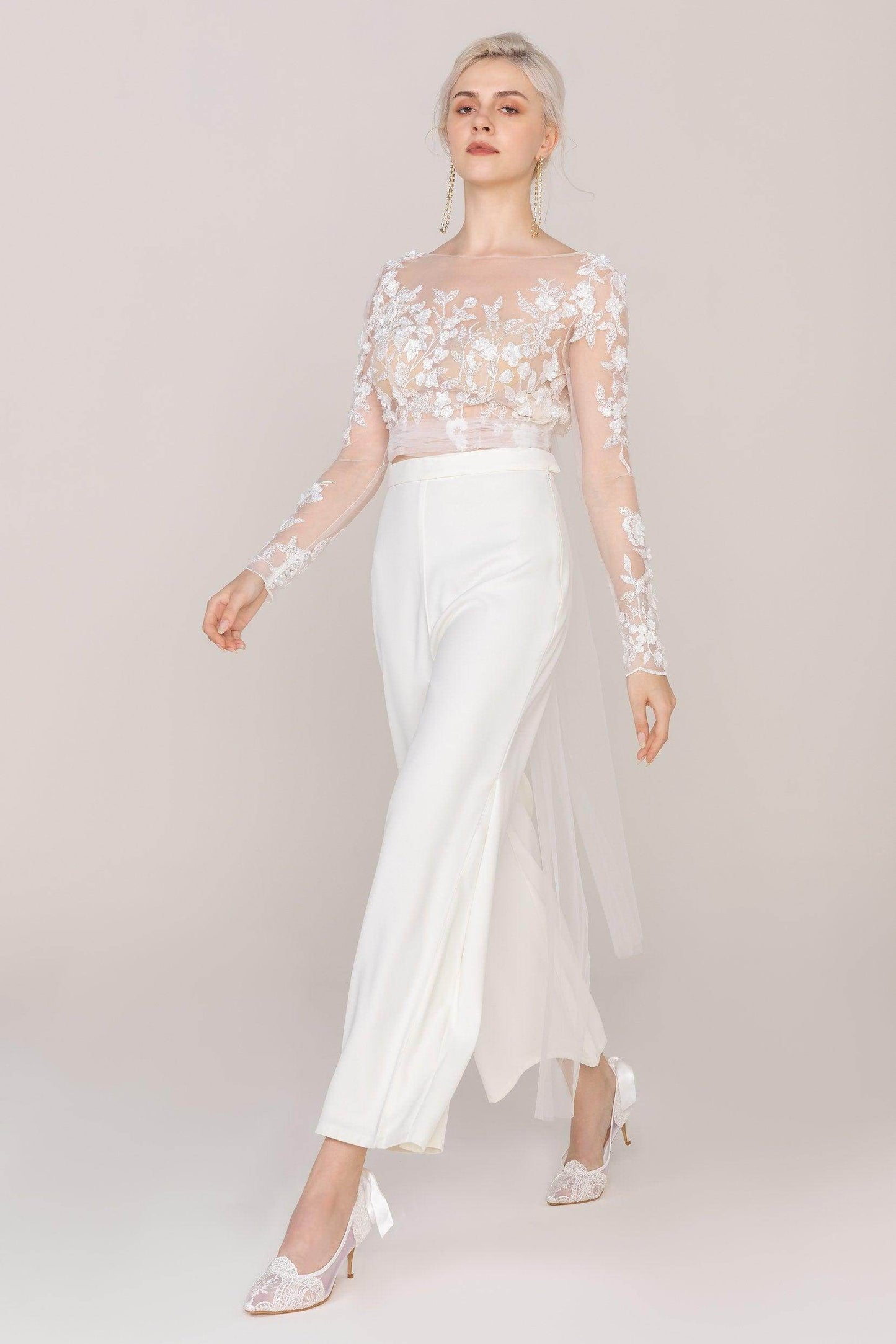 Two-Piece Tea Length Elastic Cloth Wedding Dress CW2419 - COCOMELODY