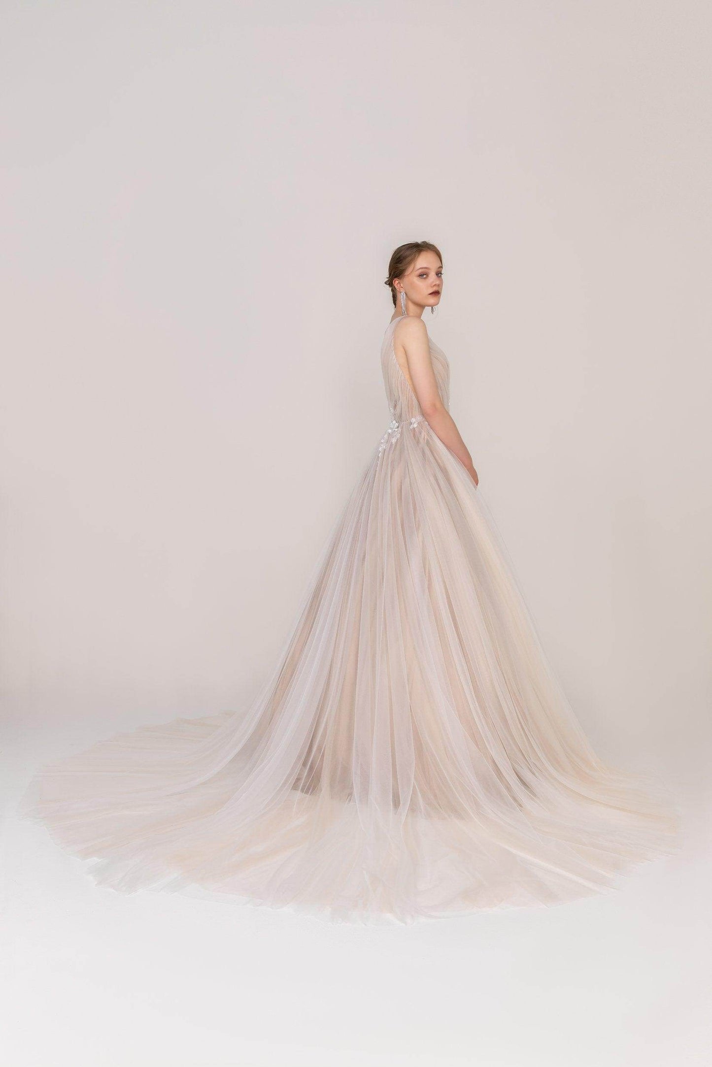A-Line Court Train Tulle Wedding Dress CW2421 - COCOMELODY