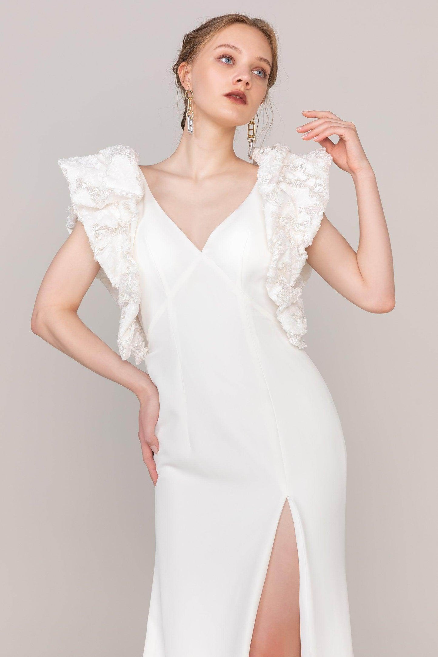 Sheath Sweep-Brush Train Elastic Cloth Wedding Dress CW2426 - COCOMELODY