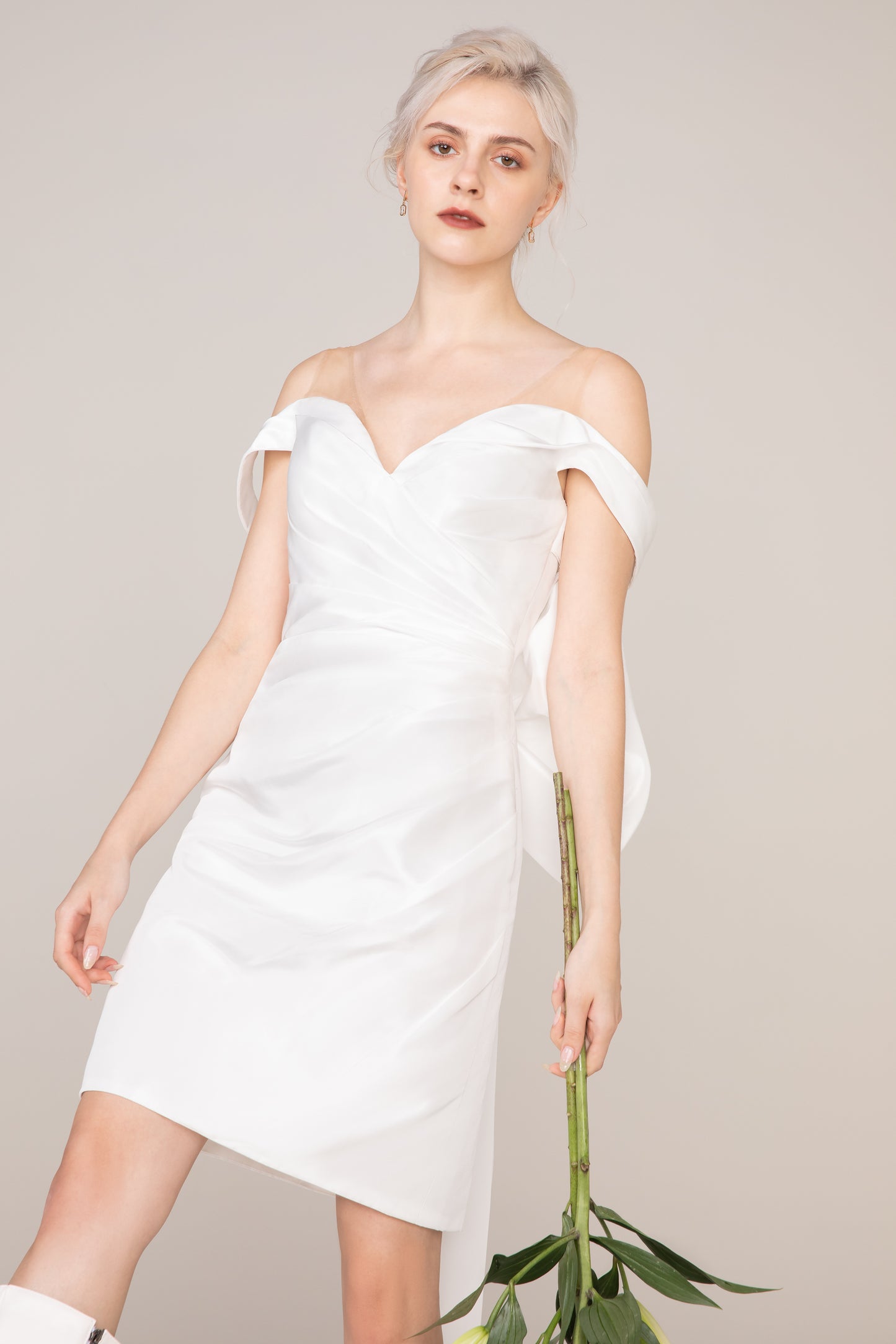 Sheath-Column Knee Length Taffeta Wedding Dress CW2431