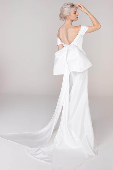 Trumpet Sweep-Brush Train Taffeta Wedding Dress CW2432 - COCOMELODY