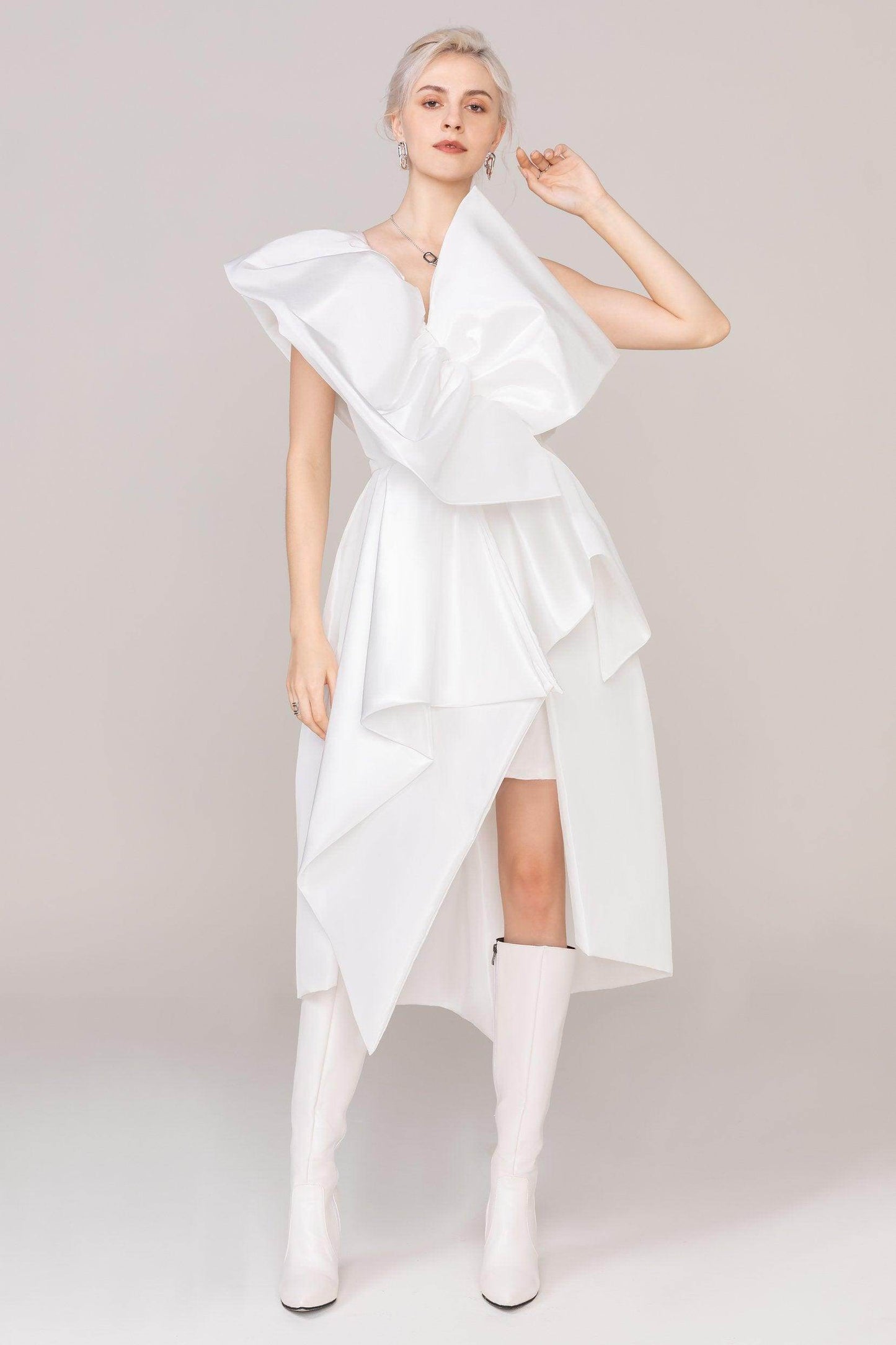 Asymmetrical High-Low Taffeta Wedding Dress CW2433 - COCOMELODY