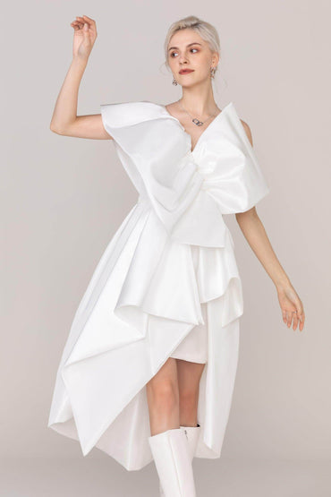 Asymmetrical High-Low Taffeta Wedding Dress CW2433 - COCOMELODY