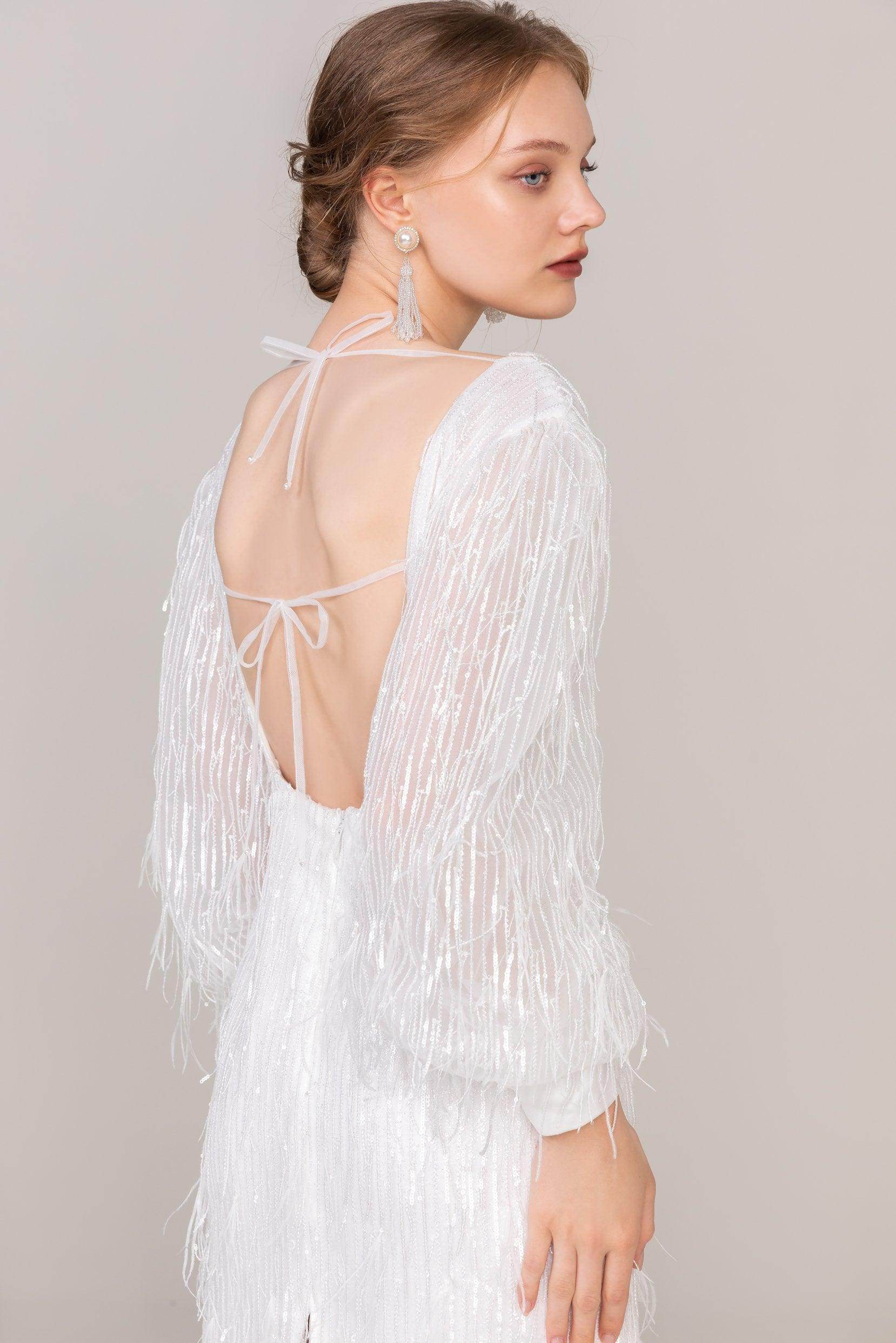 Sheath-Column Short-Mini Sequined Lace Wedding Dress CW2435 - COCOMELODY