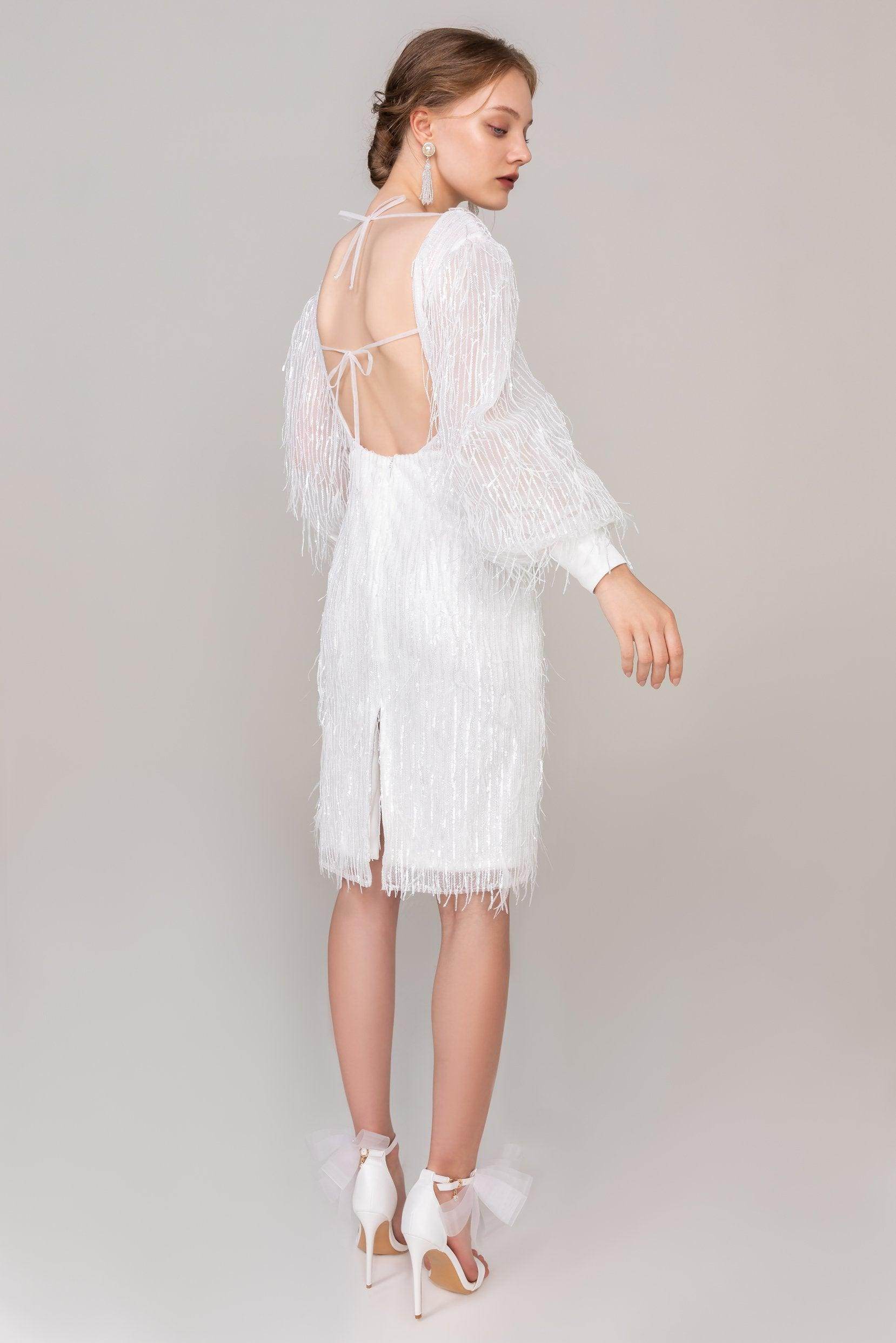 Sheath-Column Short-Mini Sequined Lace Wedding Dress CW2435 - COCOMELODY