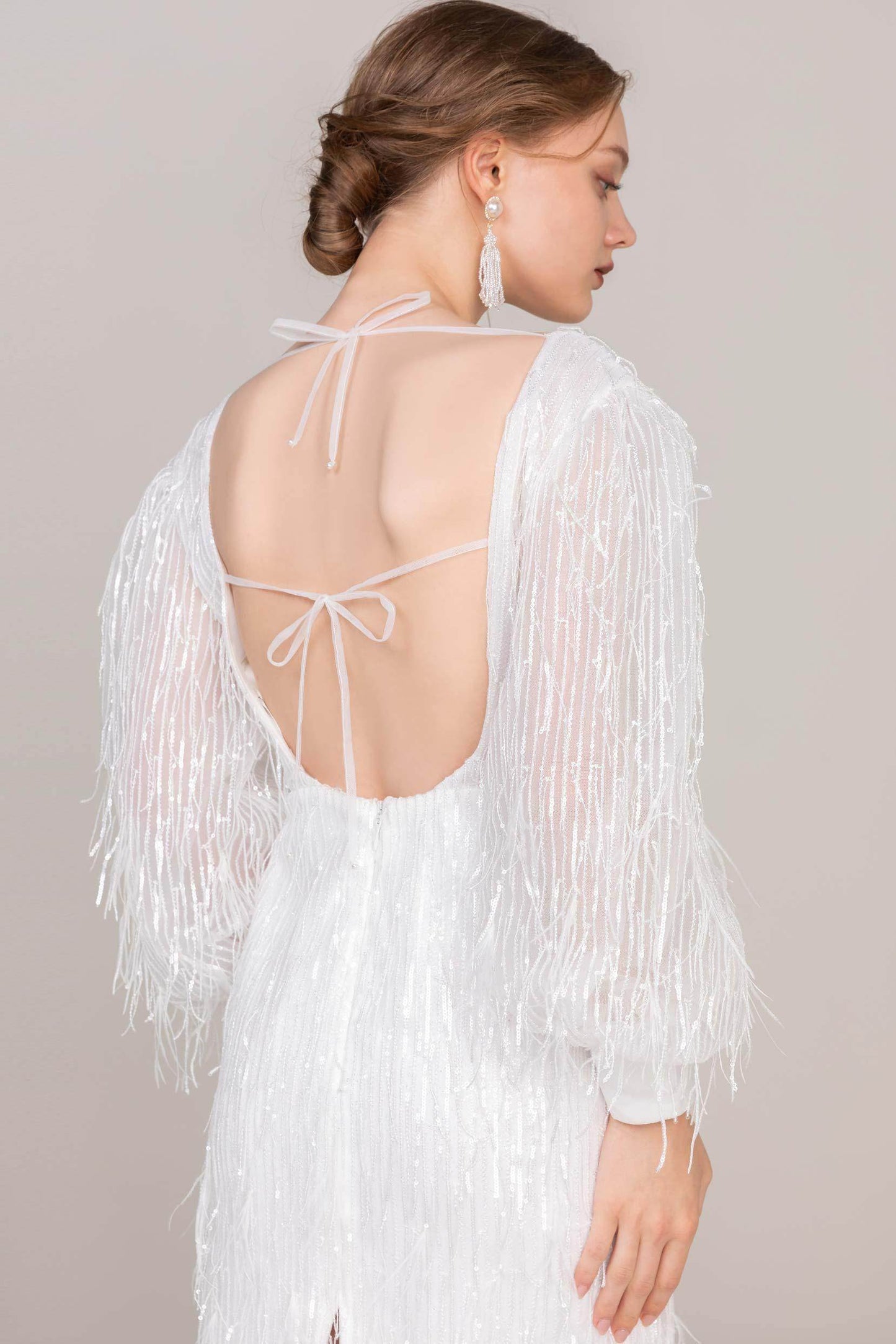 Sheath-Column Short-Mini Sequined Lace Wedding Dress CW2435 - COCOMELODY