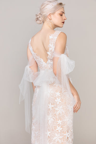 Sheath-Column Knee Length Lace Wedding Dress CW2440