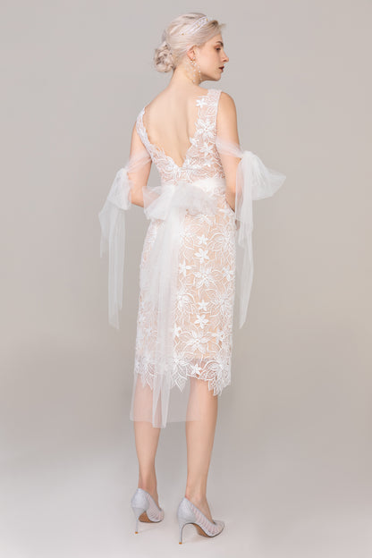 Sheath-Column Knee Length Lace Wedding Dress CW2440