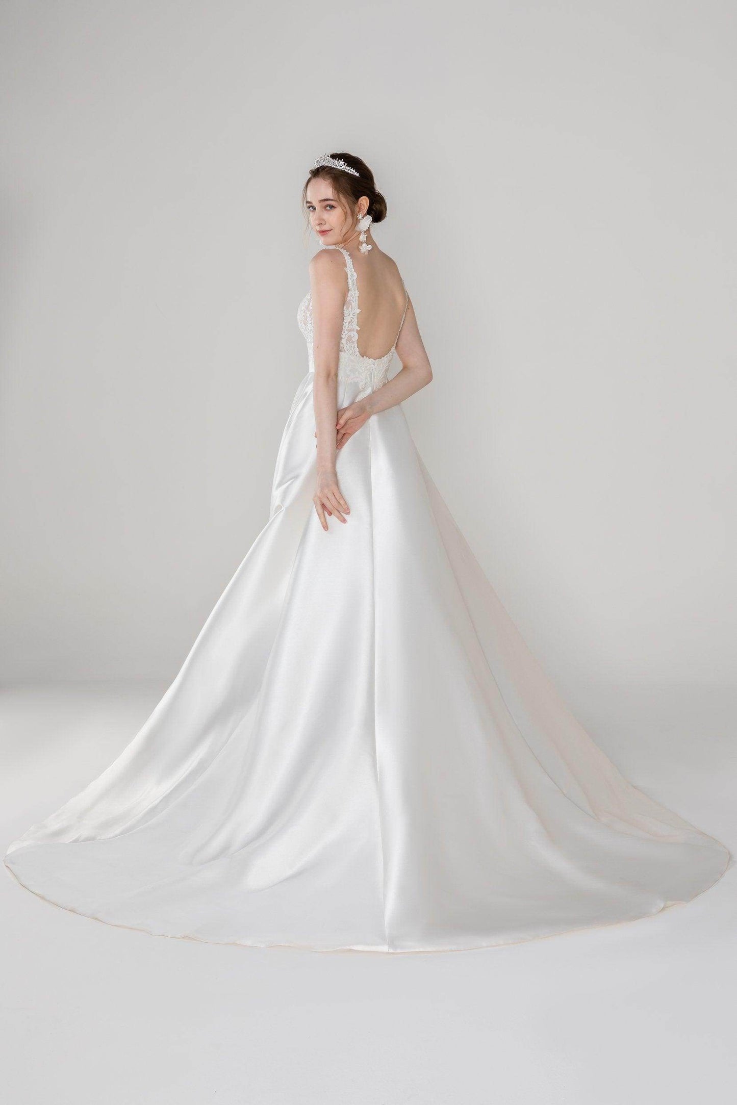 A-Line Court Train Mikado Wedding Dress CW2449 - COCOMELODY