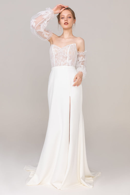 Trumpet Sweep Train Lace Elastic Cloth Wedding Dress CW2462