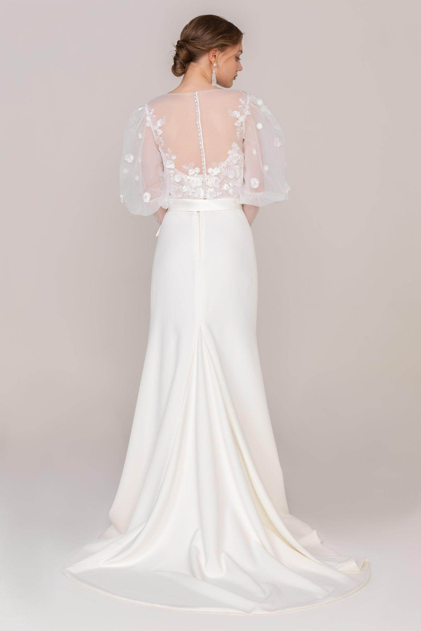 Trumpet Sweep-Brush Train Lace Elastic Cloth Wedding Dress CW2463 - COCOMELODY