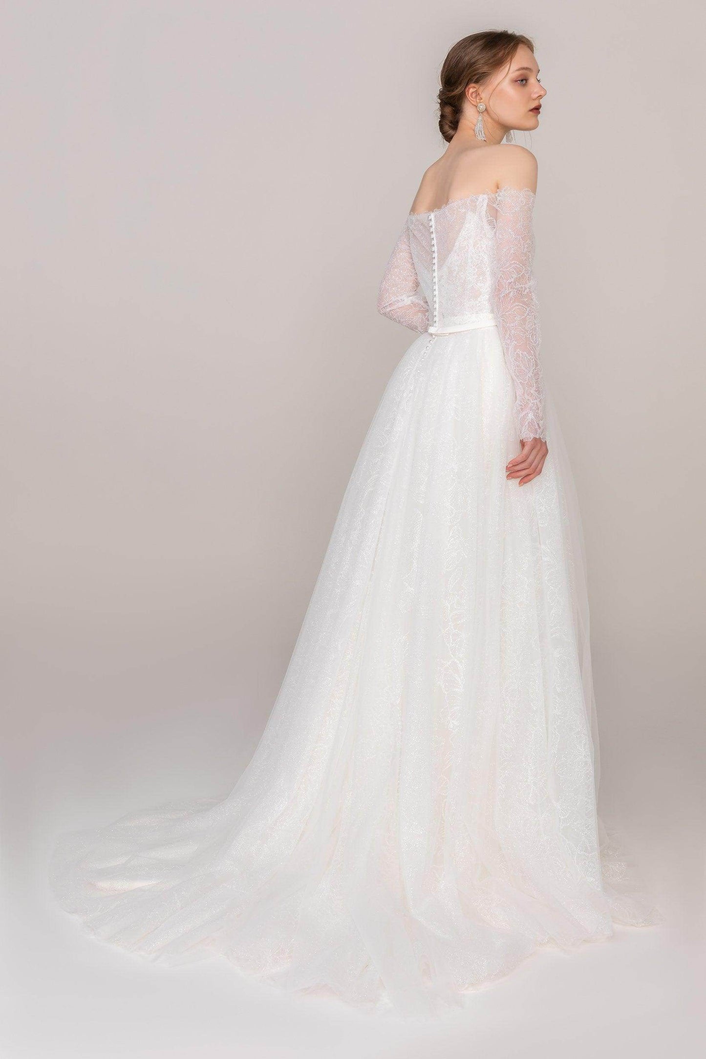 A-Line Court Train Lace Elastic Cloth Wedding Dress CW2464 - COCOMELODY