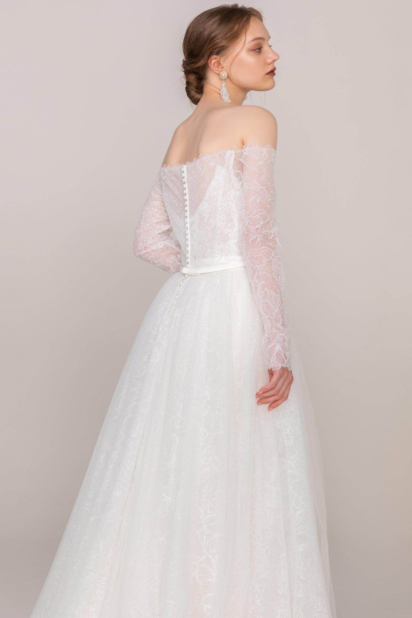 A-Line Court Train Lace Elastic Cloth Wedding Dress CW2464 - COCOMELODY