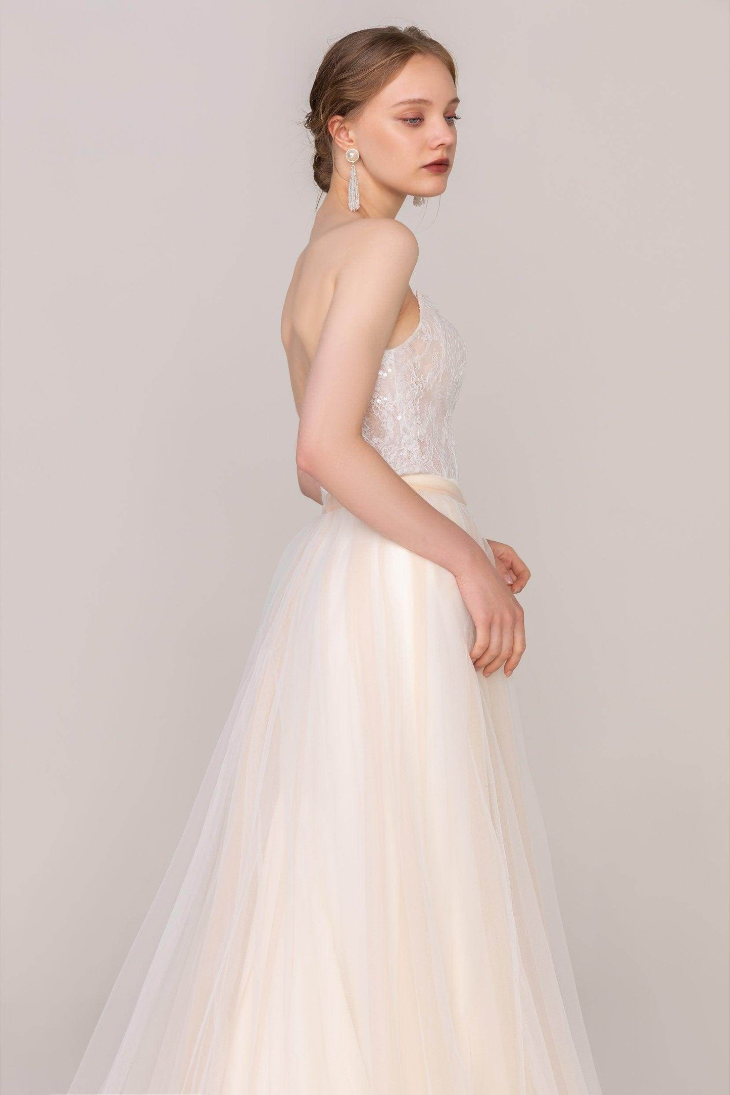 A-Line Court Train Tulle Lace Elastic Wedding Dress CW2466 - COCOMELODY