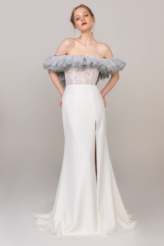 Trumpet Sweep Train Lace Elastic Cloth Wedding Dress CW2467
