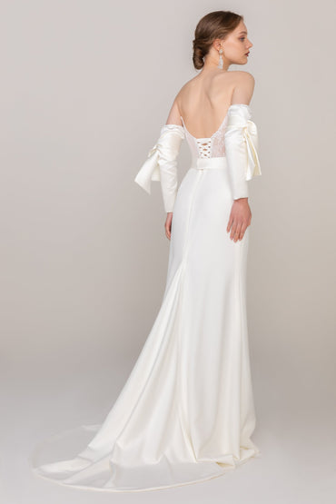 Trumpet Sweep Train Lace Elastic Cloth Wedding Dress CW2469