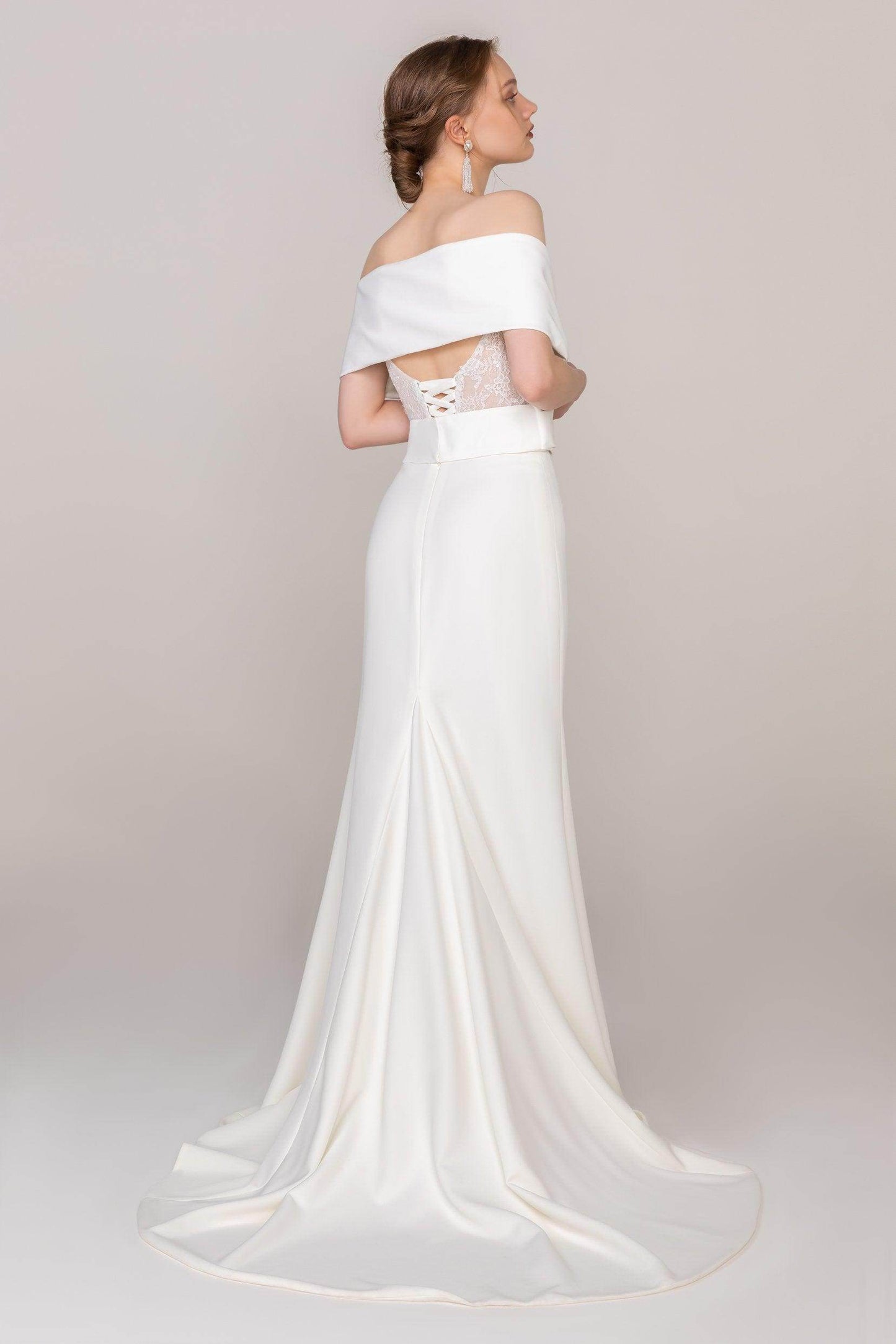 Trumpet Sweep Train Lace Elastic Cloth Wedding Dress CW2470 - COCOMELODY