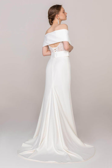 Trumpet Sweep Train Lace Elastic Cloth Wedding Dress CW2470 - COCOMELODY