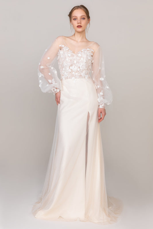 Trumpet Sweep-Brush Train Lace Tulle Wedding Dress CW2473